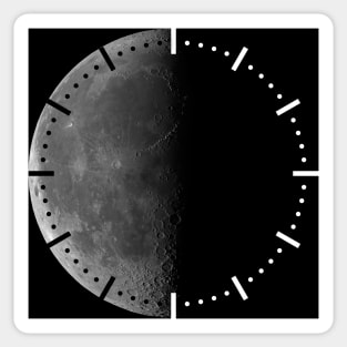 Waning crescent moon on black sky clock Sticker